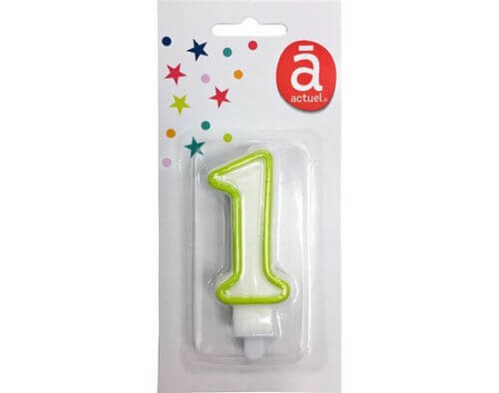 Imagem de Vela de Aniversário ACTUEL Branco Com Rebordo Verde Número 1