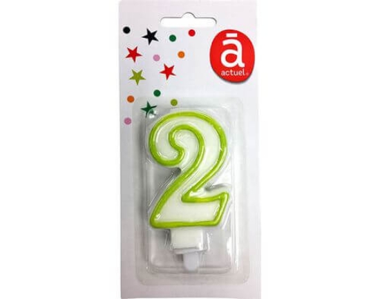 Imagem de Vela de Aniversário ACTUEL Branco Com Rebordo Verde Número 2