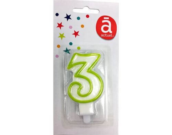 Imagem de Vela de Aniversário ACTUEL Branco Com Rebordo Verde Número 3