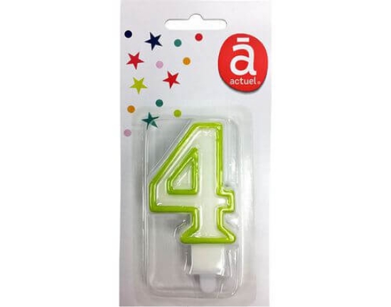 Imagem de Vela de Aniversário ACTUEL Branco Com Rebordo Verde Número 4