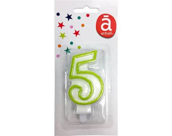 Imagem de Vela de Aniversário ACTUEL Branco Com Rebordo Verde Número 5