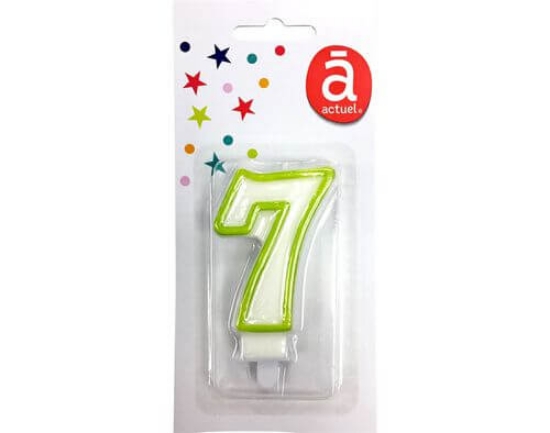 Imagem de Vela de Aniversário ACTUEL Branco Com Rebordo Verde Número 7