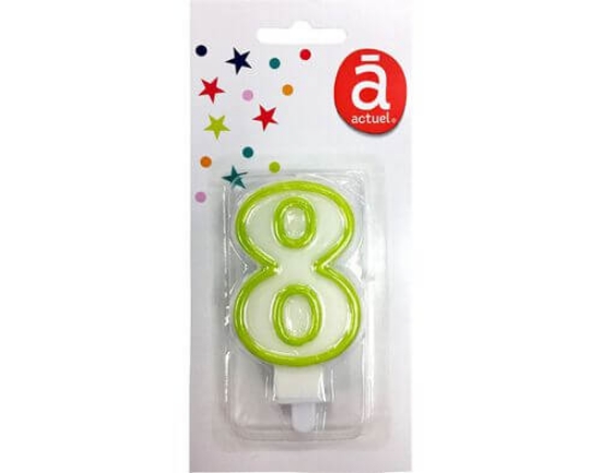 Imagem de Vela de Aniversário ACTUEL Branco Com Rebordo Verde Número 8