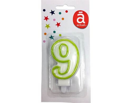 Imagem de Vela de Aniversário ACTUEL Branco Com Rebordo Verde Número 9