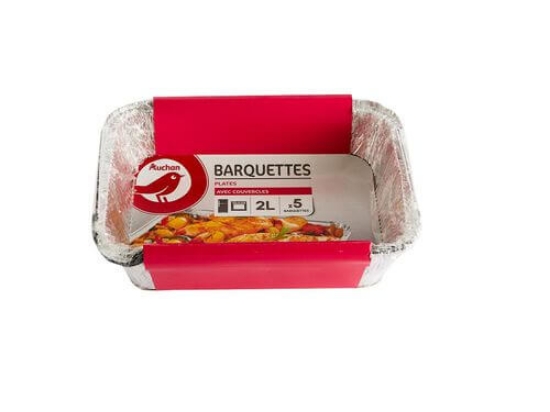 Imagem de Tabuleiros Rectangular Com Tampa Descartável AUCHAN Aluminio 2L Pack 5 unidades