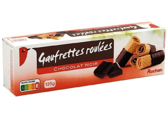 Imagem de Bolacha AUCHAN Waffers Rolinho Semi Cobertura Chocolate Preto 125g