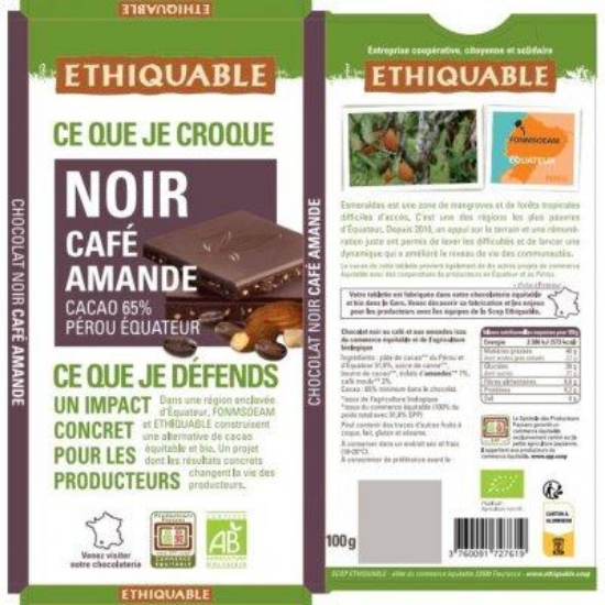 Imagem de Chocolate Preto com Café e Amêndoas ETHIQUABLE 100g