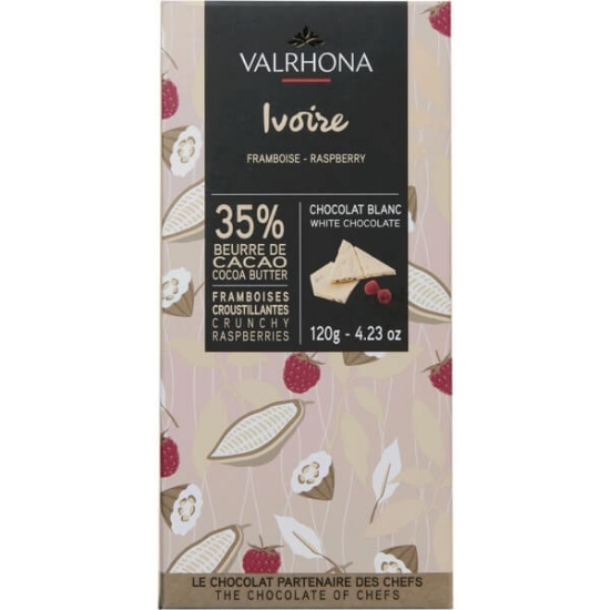 Imagem de Chocolate Branco 35% Manteiga de Cacau Framboesa Crocante VALRHONA tablete 120g