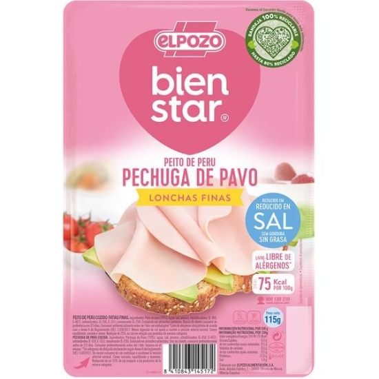 Imagem de Peito de Peru Fatias Finas Sal Reduzido ELPOZO unidade 115g