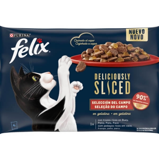 Imagem de Alimento Húmido para Gato Deliciously Sliced Seleção do Campo PURINA FELIX Pack 4 unidades emb.80g