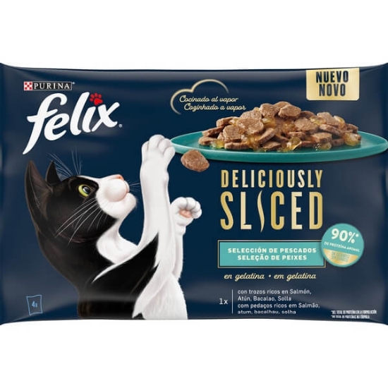 Imagem de Alimento Húmido para Gato Deliciously Sliced Seleção de Peixes PURINA FELIX Pack 4 unidades emb.85g