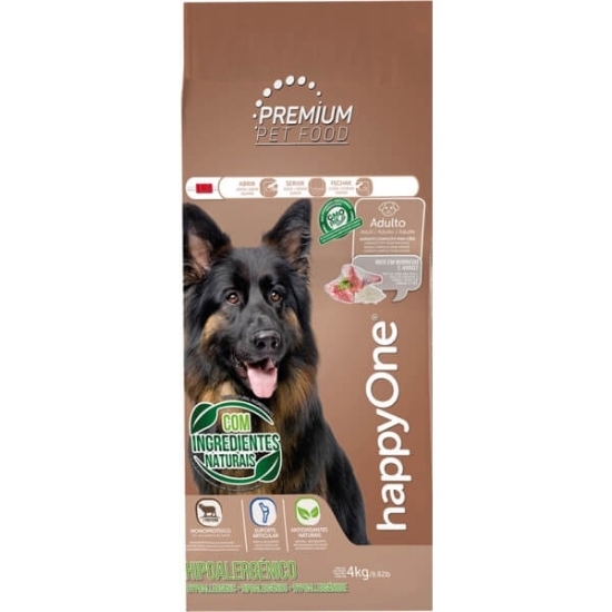 Imagem de Alimento Seco para Cão Adulto Premium Hipoalergénico sabor Borrego e arroz HAPPYONE emb.4kg