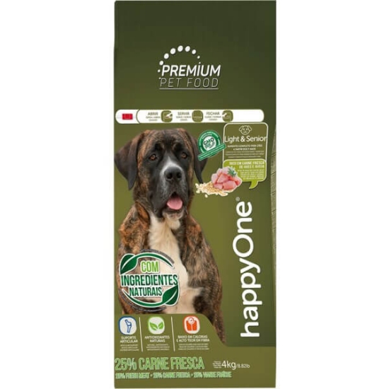 Imagem de Alimento Seco para Cão Sénior Premium Light sabor Carne Fresca de Aves e Aveia HAPPYONE emb.4kg