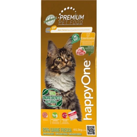 Imagem de Alimento Seco para Gato Premium Estrelizado sabor Carne Fresca de Aves HAPPYONE emb.1,5kg