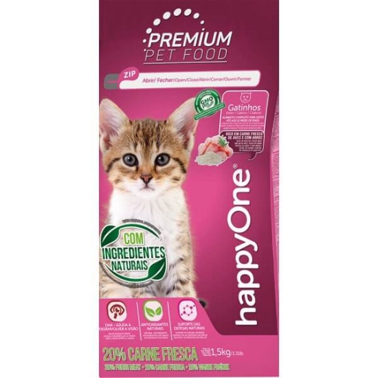 Imagem de Alimento Seco para Gato Premium sabor Carne Fresca de Aves com Arroz HAPPYONE emb.1,5kg