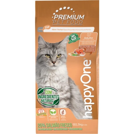 Imagem de Alimento Seco para Gato Premium sabor Salmão Fresco HAPPYONE emb.1,5kg