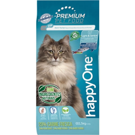 Imagem de Alimento Seco para Gato Premium Light Sénior sabor Peixe do Atlântico com Legumes HAPPYONE emb.1,5kg