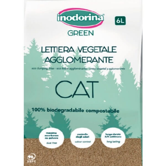 Imagem de Areia para Gato 100% Biodegradável Aglomerante Eco INODORINA GREEN emb.6L